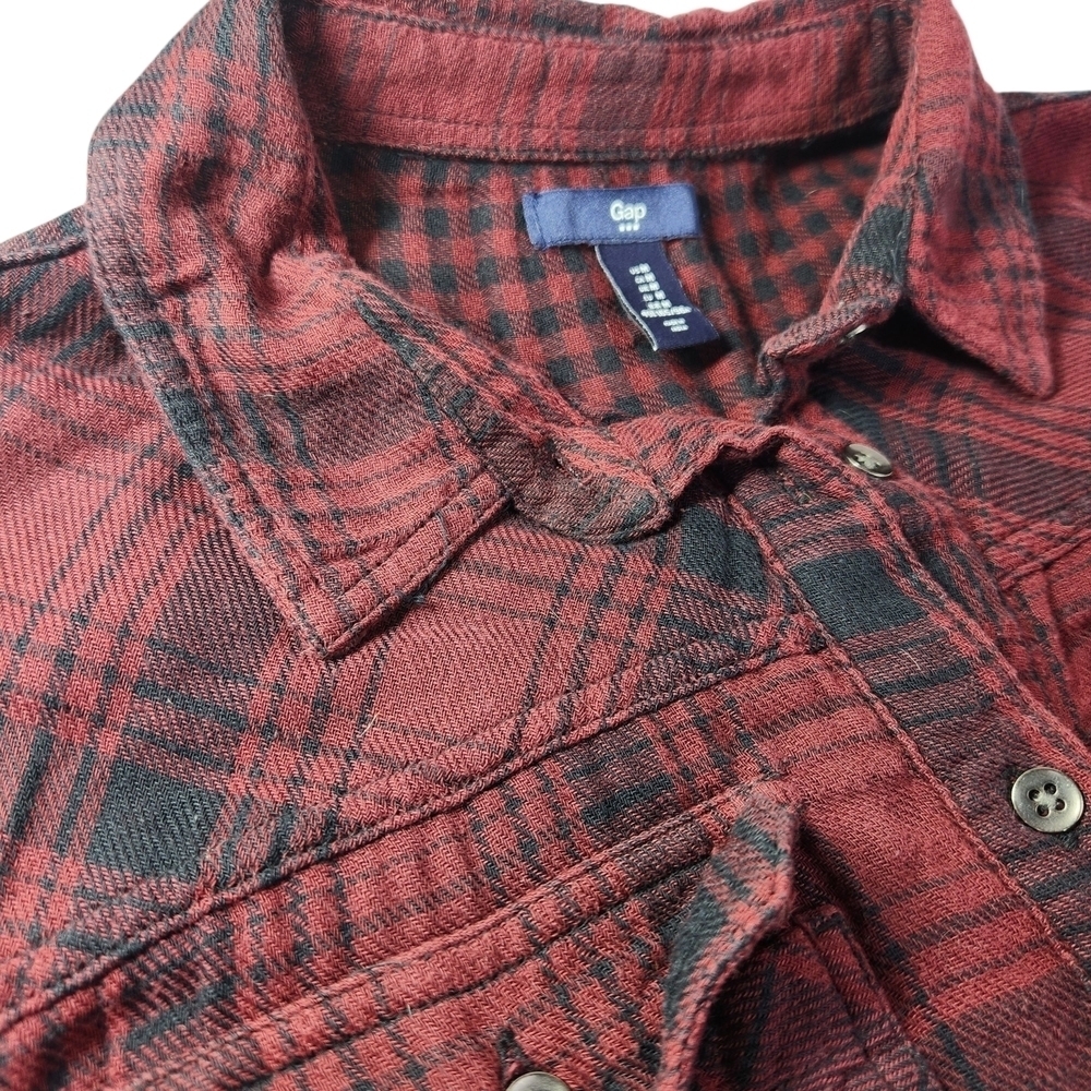 GAP Women's Plaid Flannel Shirt Dress Red Black Medium Long Sleeve - Picture 9 of 12